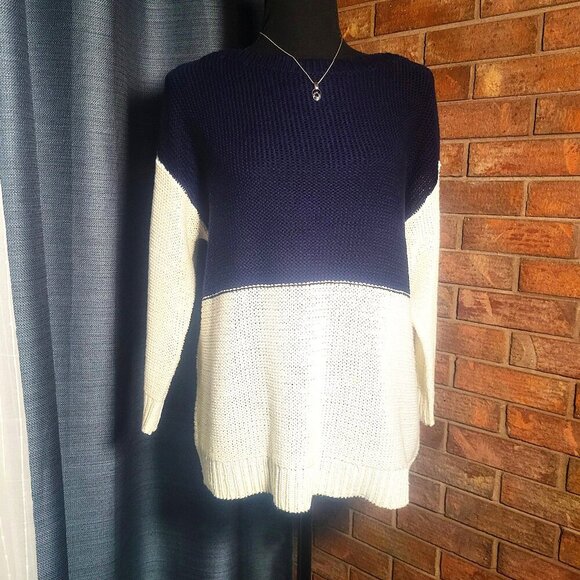 Lauren Ralph Lauren Sweaters - Lauren Ralph Lauren Women's Blue & White Colorblock 3/4 Sleeve Sweater - Size M